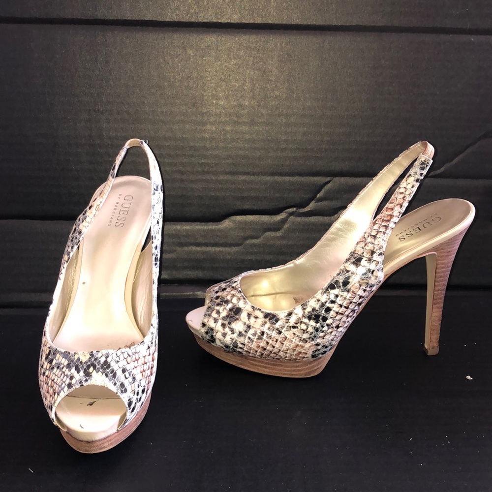 Brand: GUESS - Snakeskin sling backs